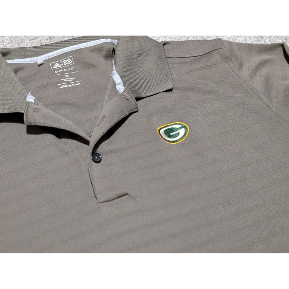 Adidas Green Bay Packers Long Sleeve Golf Polo Shirt Mens XL Brown Climalite - Picture 2 of 8